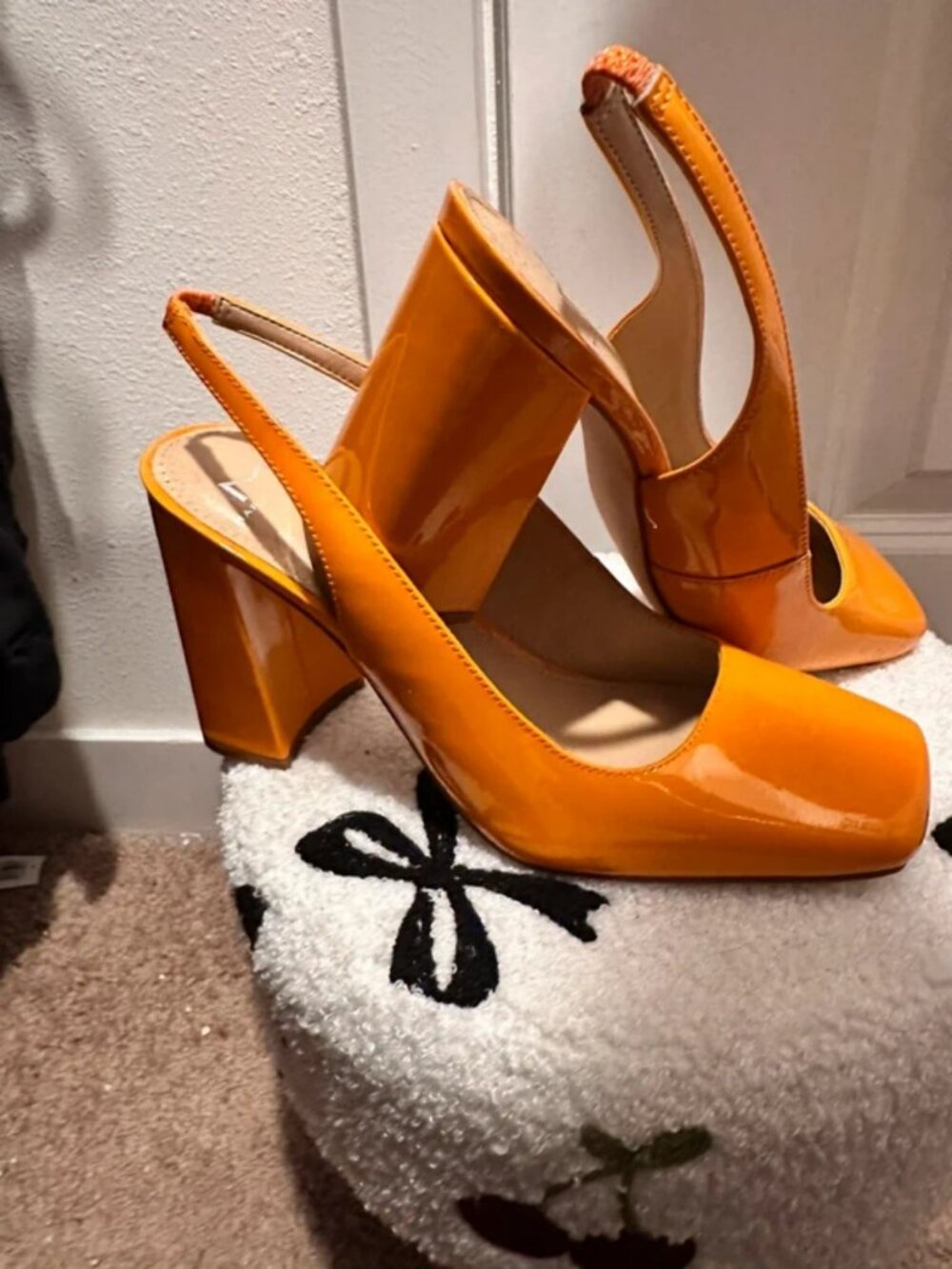 Orange Slingbacks with chunky heels